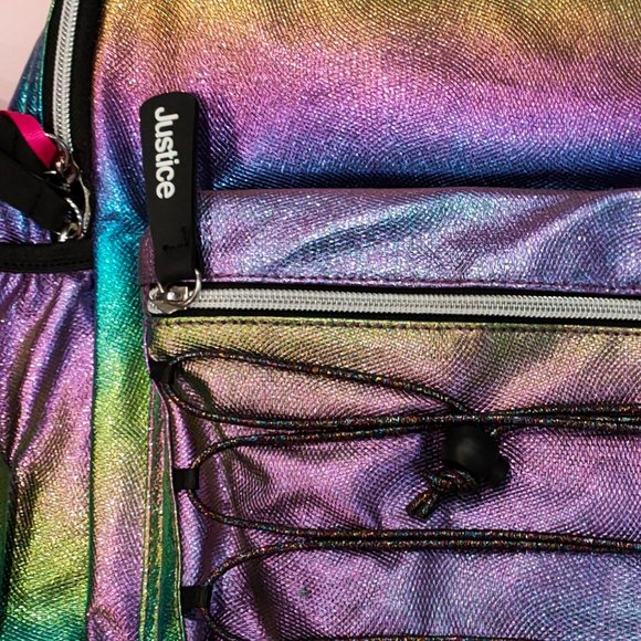 JUSTICE girls rainbow color sparkle backpack NWT - Picture 1 of 3